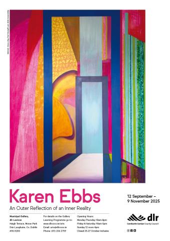 poster for Karen Ebbs exhibition. The main image is an abstract colourful painting.