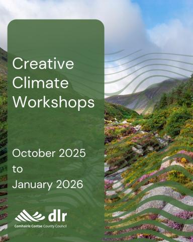 image of a mountain stream with heather. Text on top of image says Creative Climate Workshops