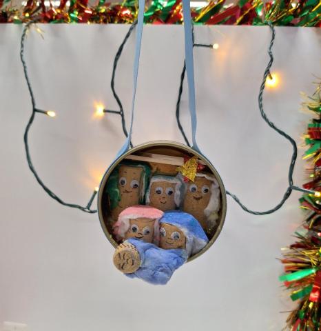 3rd place winner elva - medical tape and cork nativity