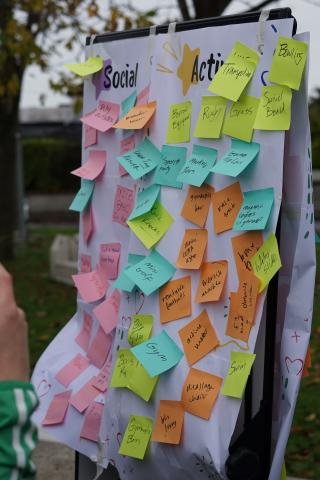 sticky notes attached on a white board