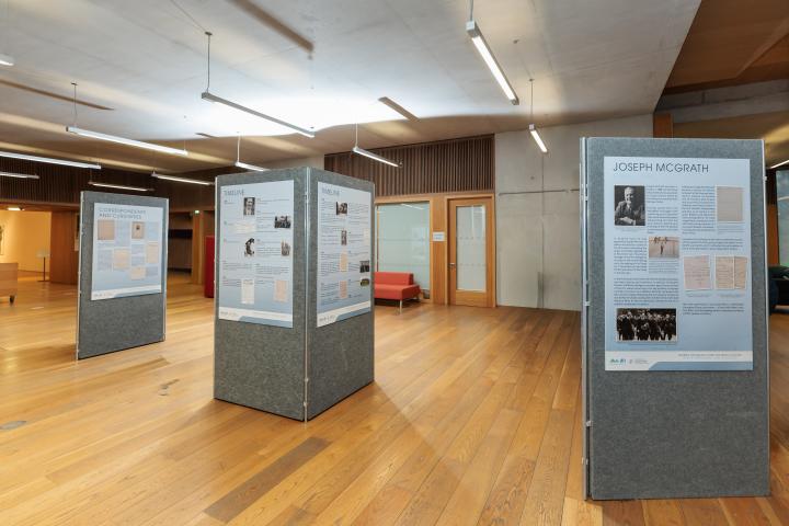 An empty room showing the Joseph McGrath and Thomas Cullen Exhibition at dlr LexIcon