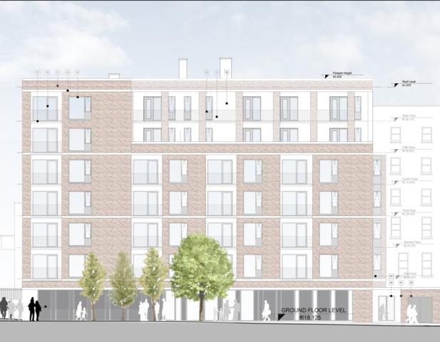 A illusration of an apartment block with five floors