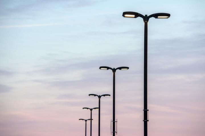 A row of straight light posts