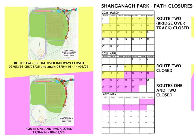 Shanganagh Park Phase 1 Closure Calender with map