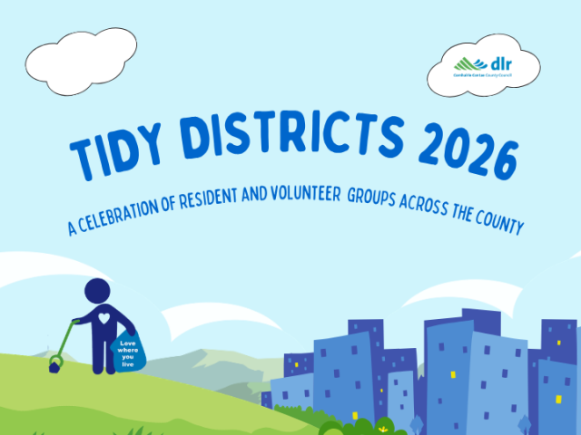 Tidy Districts 2026 Poster image of the mascot litter picking