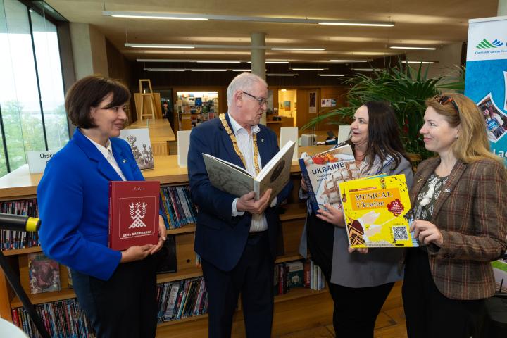 A picture of Image 1: Tetiana Sybiha, Cllr Jim Gildea, Ambassador Larysa Gerasko, Nataliia Karasevych.
