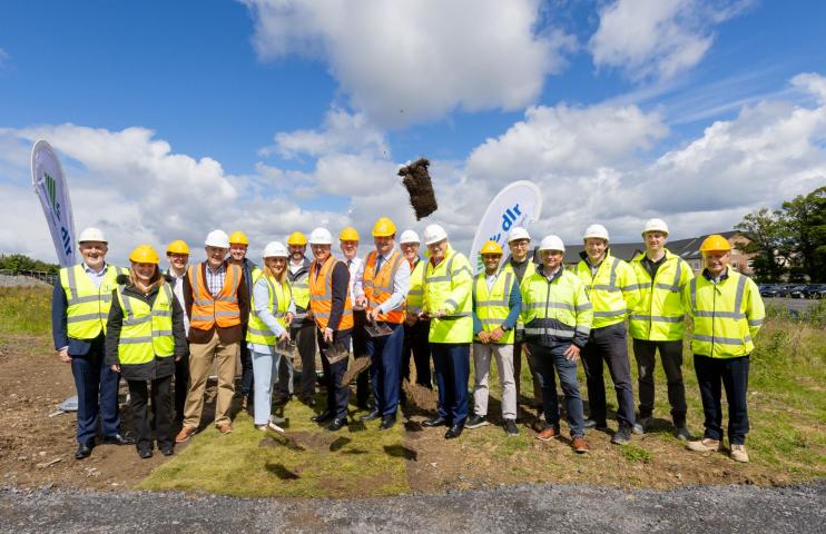 A group photo at the sod turning event