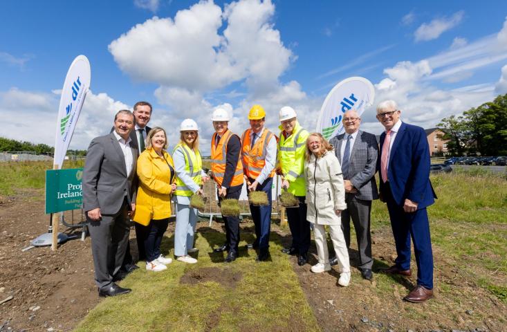A group photo at the sod turning event