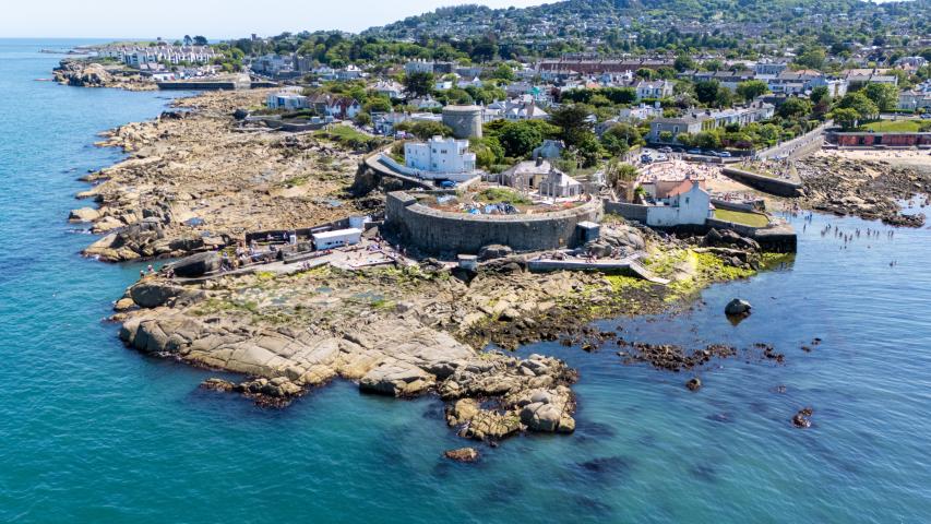aerial view of rocks and sea at forty foot bathing area