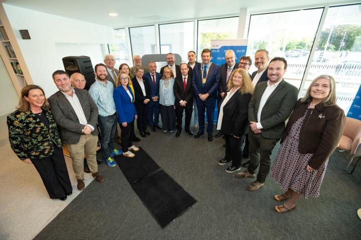 Group of councillors inside new library reception