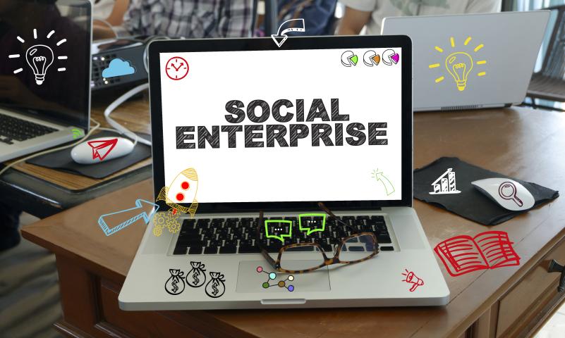 computer screen with social enterprise writing