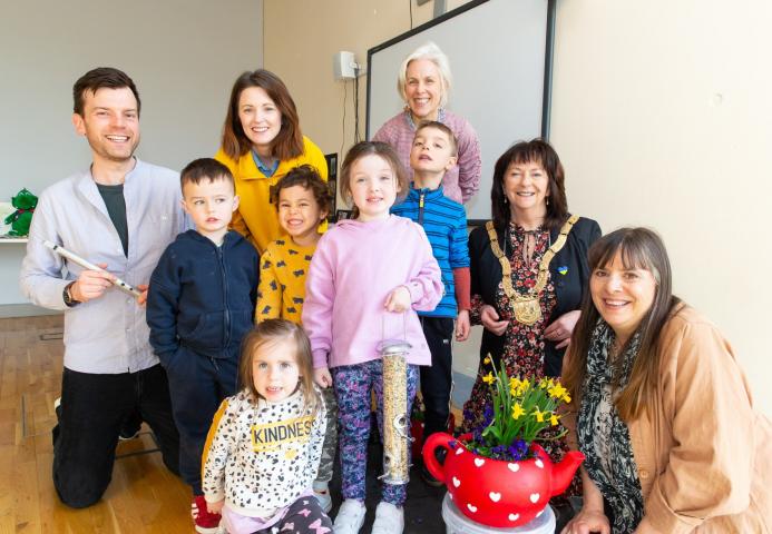 Photograph from the Celebration of Creativity in Ballyogan Community Childcare Photograph of group picture of children, staff and An Cathaoirleach Councillor Lettie McCarthy