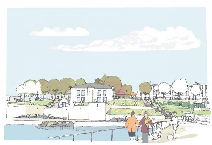 A redeveloped Dún Laoghaiore Baths site viewed from the proposed new jetty in Scotsman’s Bay, where there will be facilities for sea swimming and small marine craft A redeveloped Dún Laoghaiore Baths site viewed from the proposed new jetty in Scotsman’s Bay, where there will be facilities for sea swimming and small marine craft