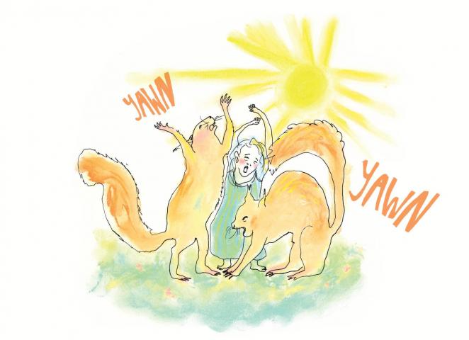 Illustration by Duffy Mooney-Sheppard Illustration of squirrels waking up